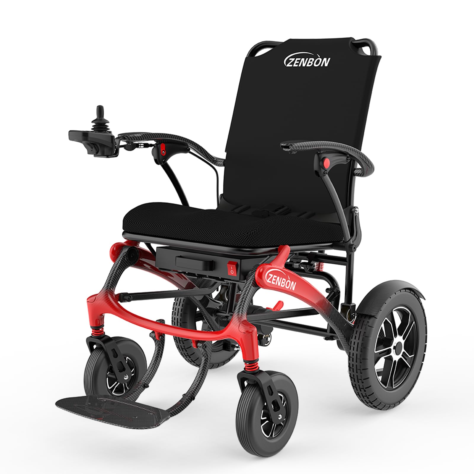 Fauteuil Roulant Electrique Pliable Léger Carbone 16,3 kg: 25km Fauteuil Roulant Electrique pour Personnes âgées (Rouge)