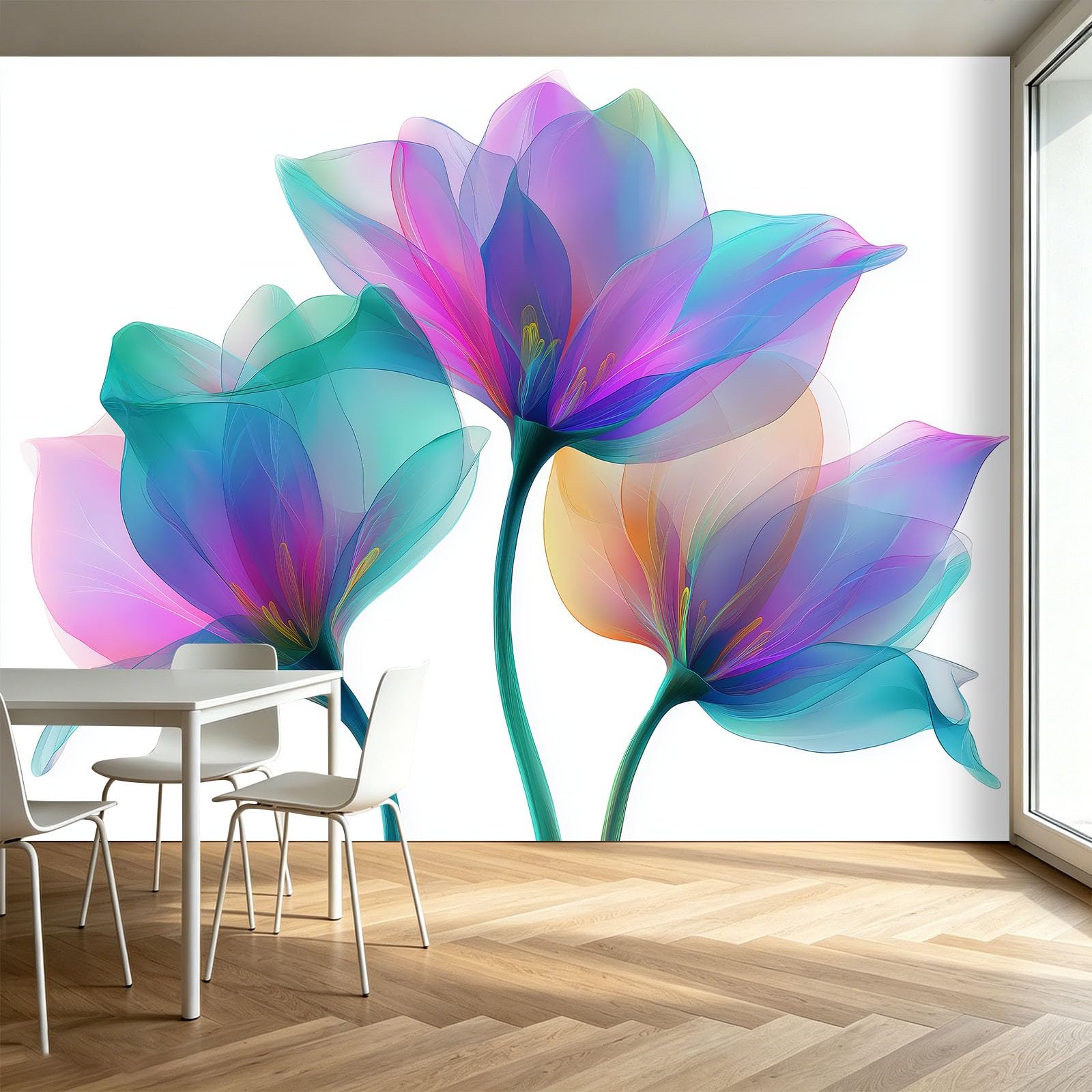 Tapeta 3D, roślina, gradientowe kwiaty, 250 x 175 cm, mural ścienny, do minimalizmu, salonu, sypialni, salonu, flizelina, fototapeta, funkcja premium