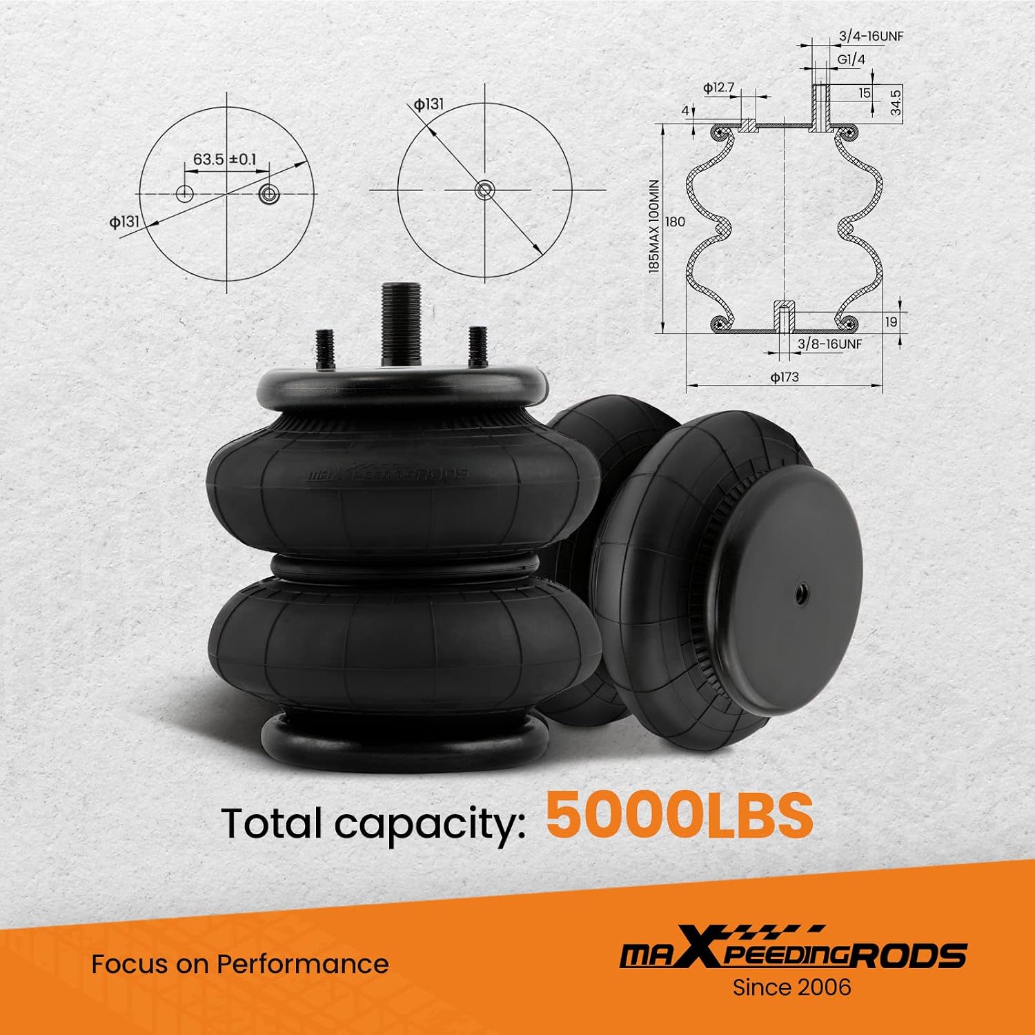 maXpeedingrods Rear Air Suspension Bags Kit 5000 lbs for Ram 2500 2WD 4WD 2014-2025 Air Helper Spring Kit