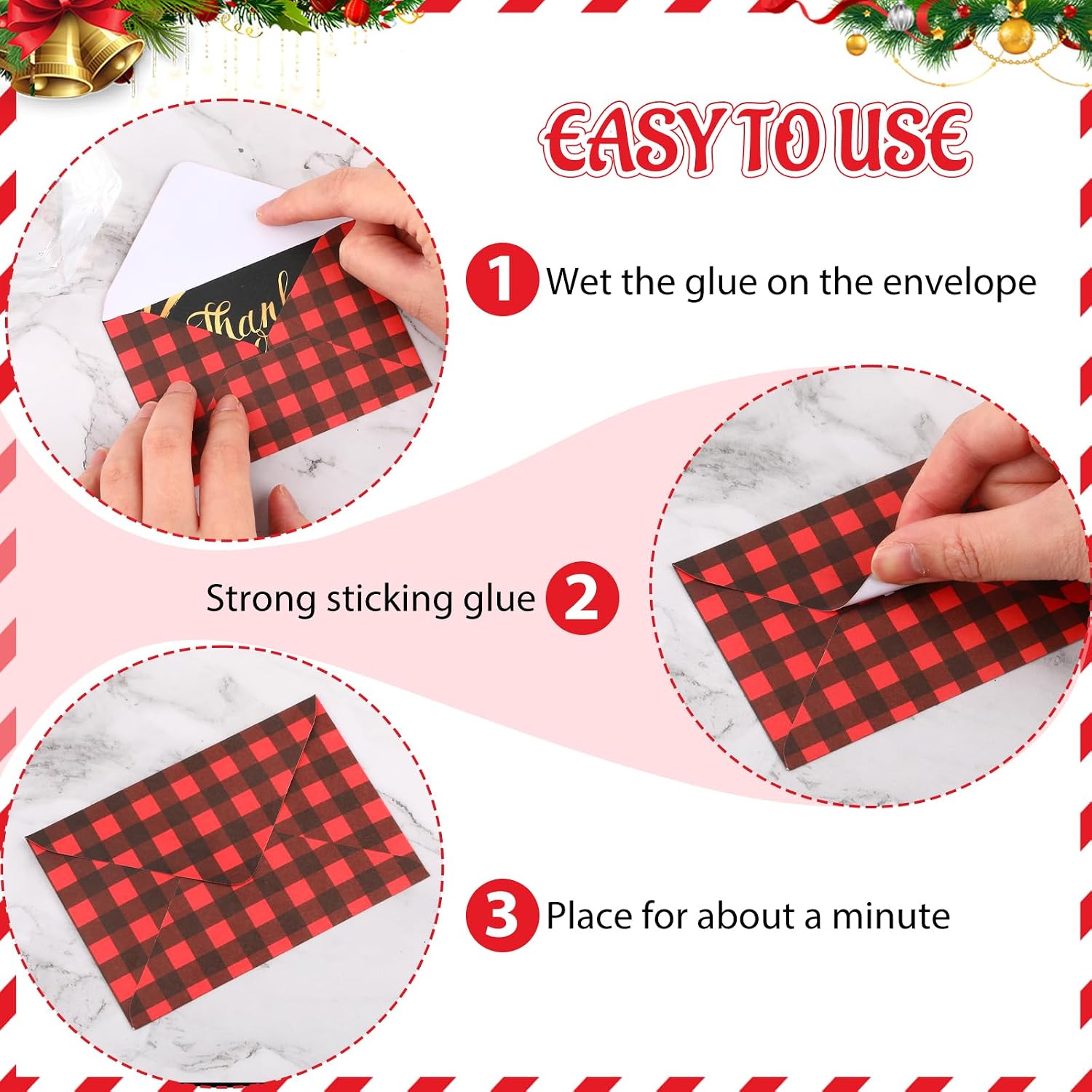 Colarr 100 Pcs Christmas Mini Envelopes 4 x 2.8 Inches, Plaid image 3
