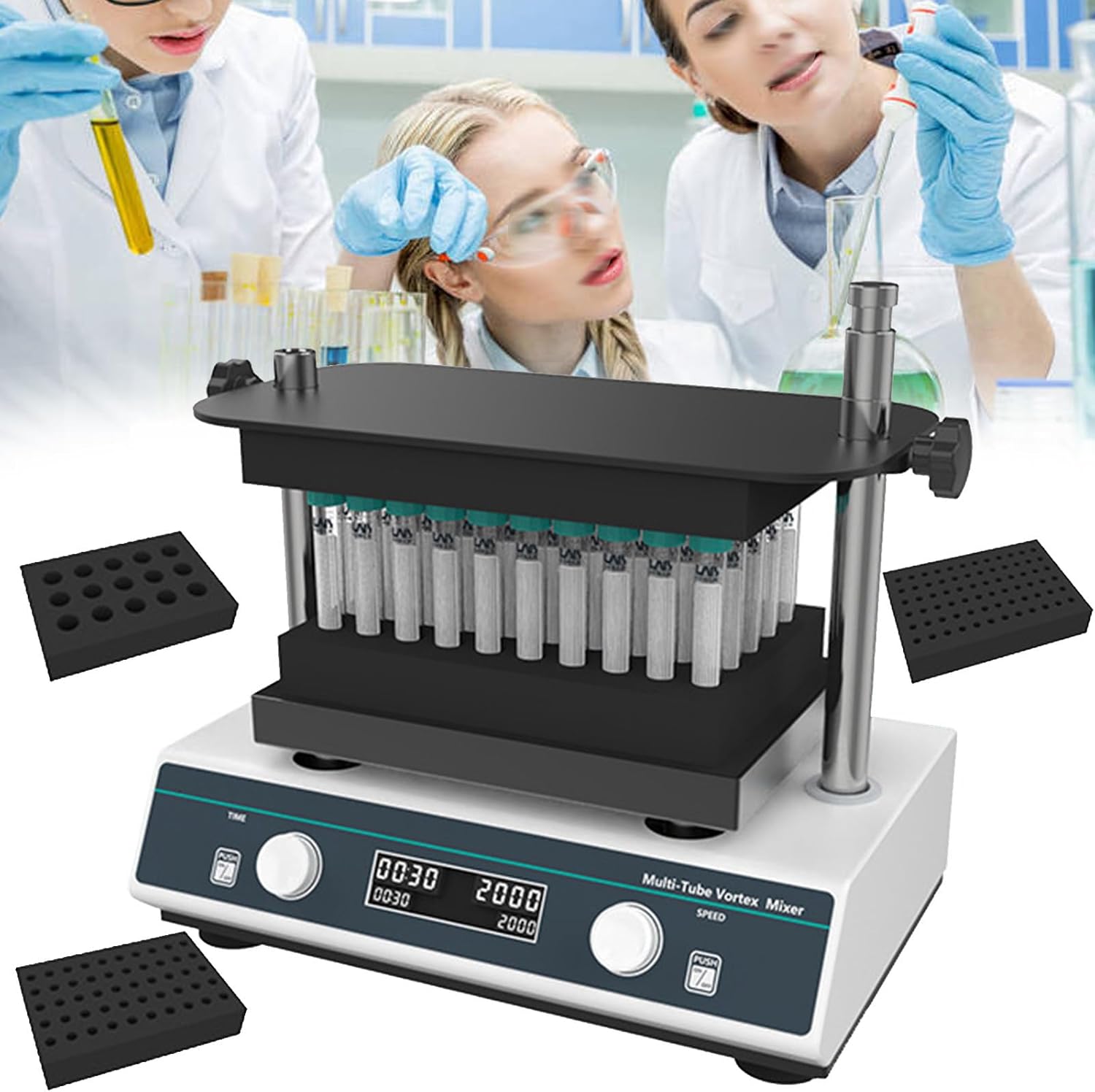 NYANS Laboratory MultiTube Vortex Mixer, Adjusting RPM & Timing, for Centrifuge Tubes & Blood