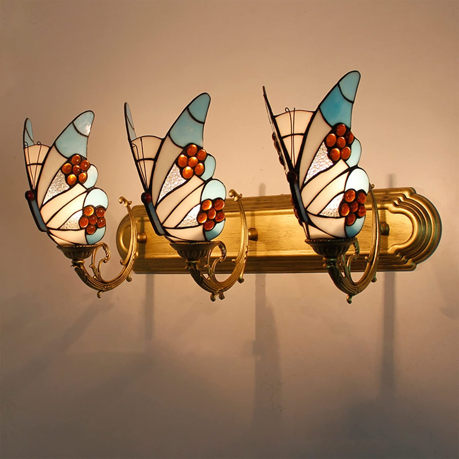 Thaoxl Apliques de pared de mariposa estilo Tiffany con pantalla de vidrieras y diseño retro