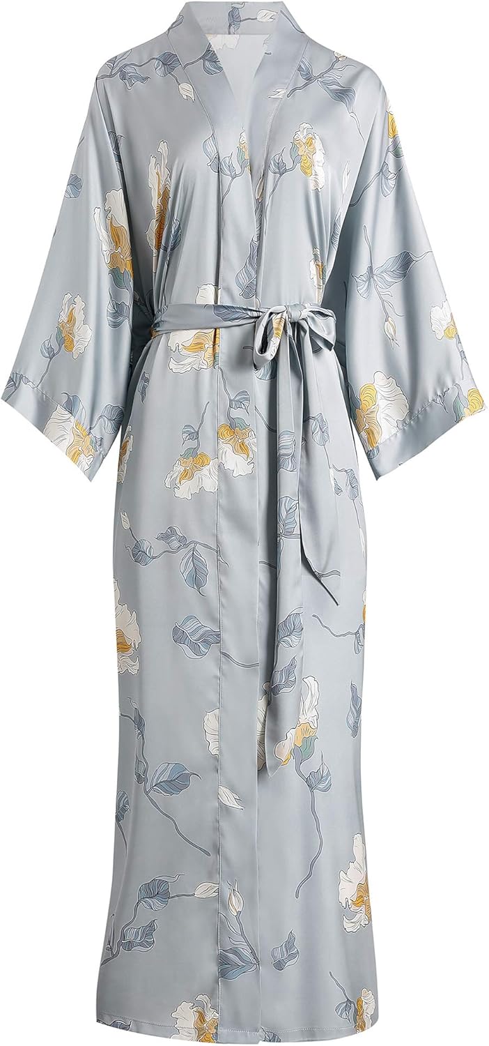 Aensso Long Soft Lightweight Silky Kimonos Robes for Women, Luxury Japanese Floral Womens Kimono Robe