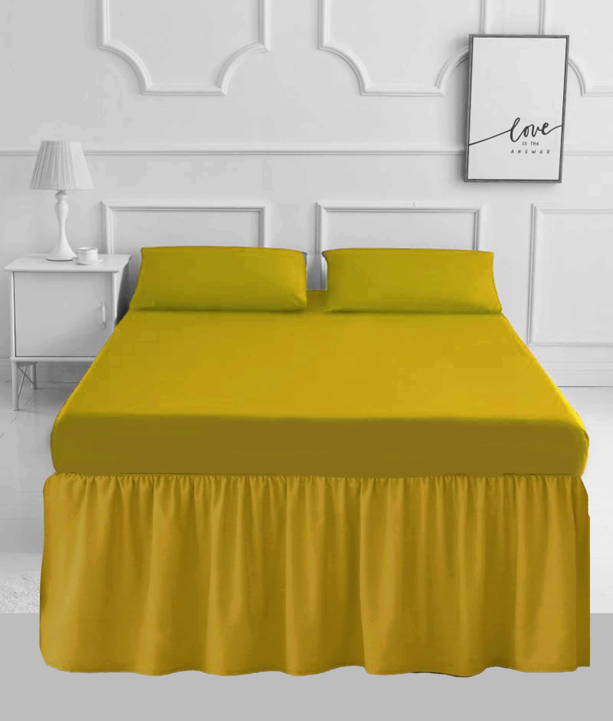 PARADISE STAR Fitted Valance Bed Sheet – Poly Cotton Percale Frilled Base Valance Sheet for Divan Bed, Soft Easy Care Bed Base Cover (Mustard, Superking)