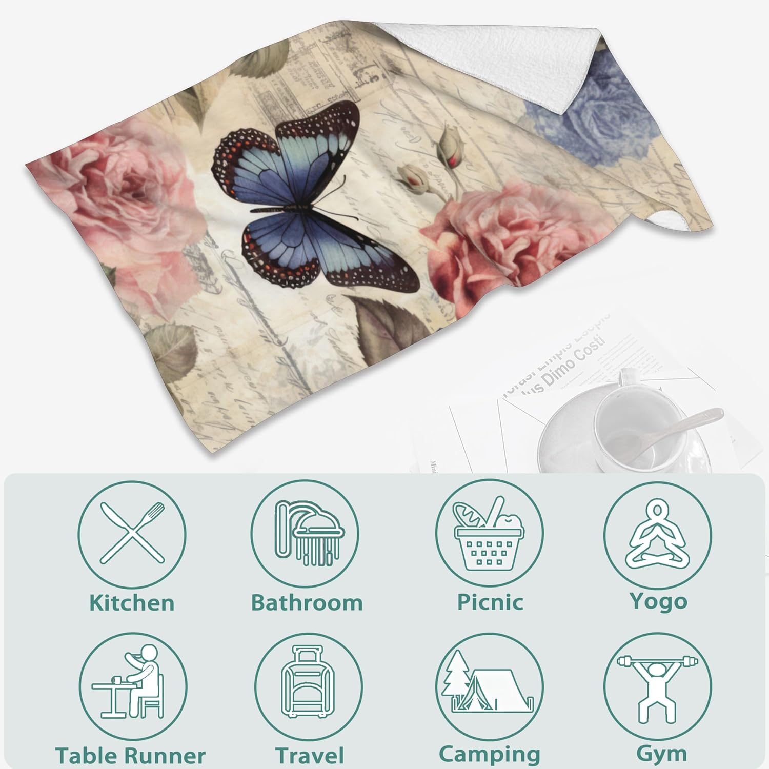 2 Pack Hand Towels for Bath, Rose Flower with Butterfly Decorative Kitchen Towels Highly Absorbent Soft Towels for Bathroom Beach Spa Gym Face Towel 14x28 Inch - Image 4