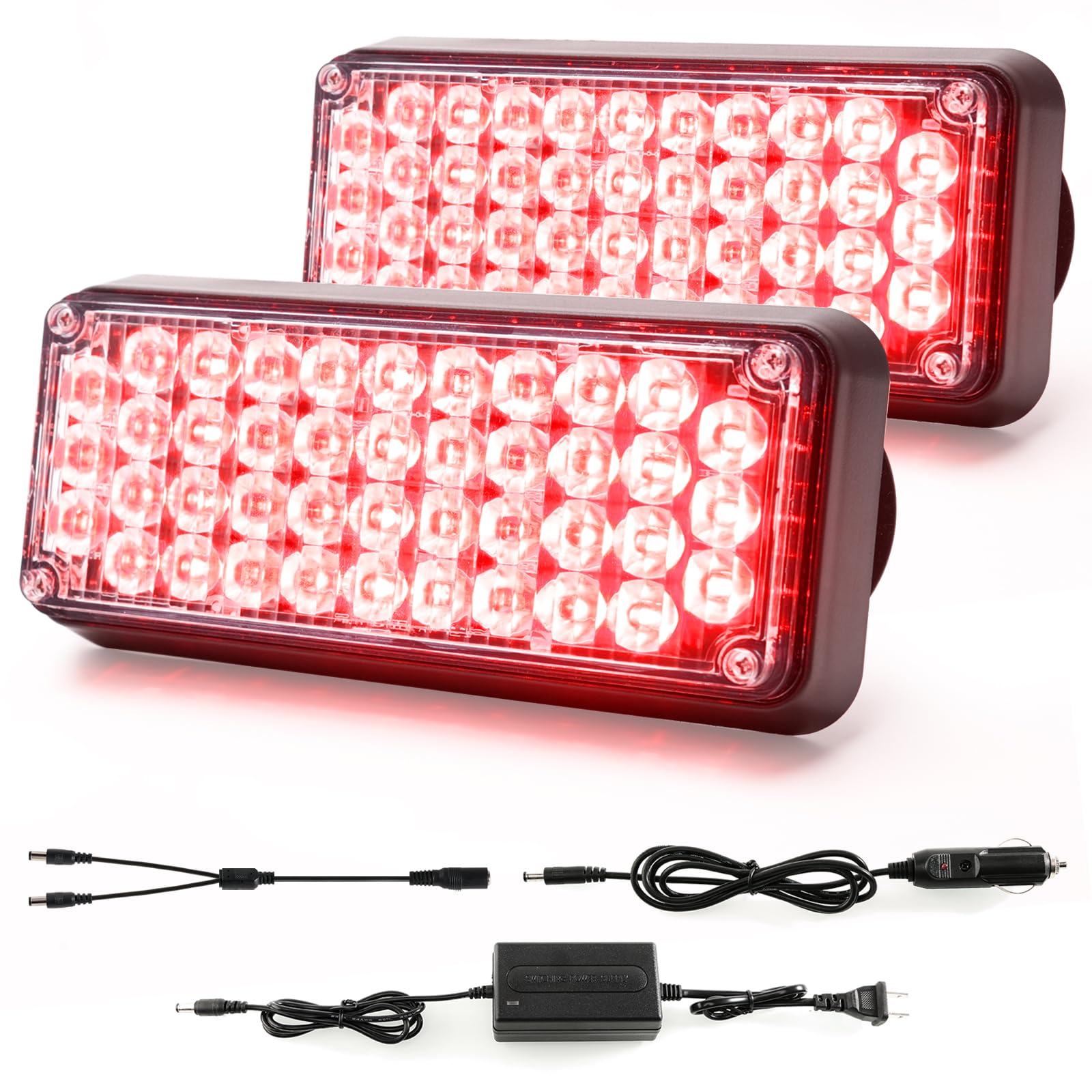 2-Pcs Battery Operated Red LED Emergency Strobe Lights Bar