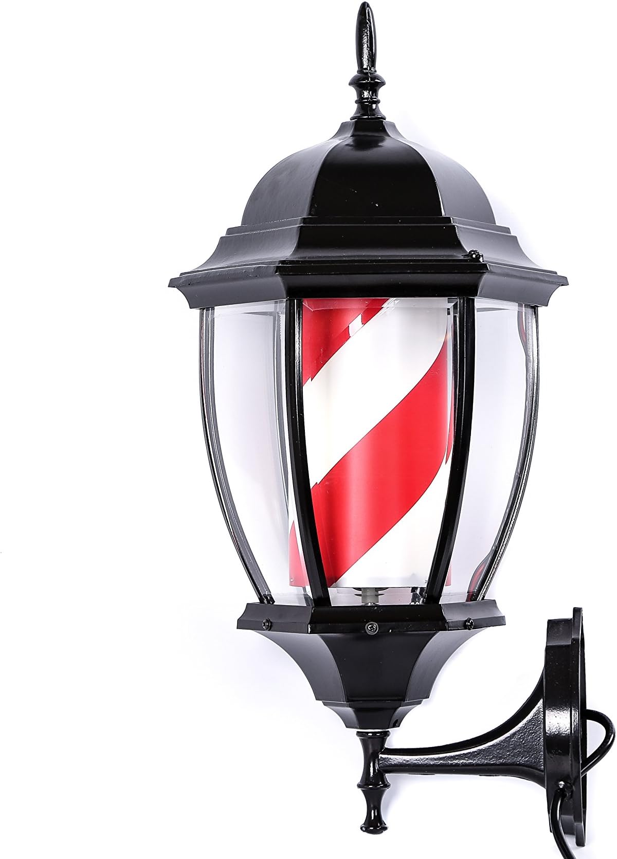 NEW LED LIGHT BRIGHTER AND ENERGY EFFICIENT BARBER POLE CLASSIC AND LANTERN ILLUMINATING ROTATING IN WHITE RED LANTERN