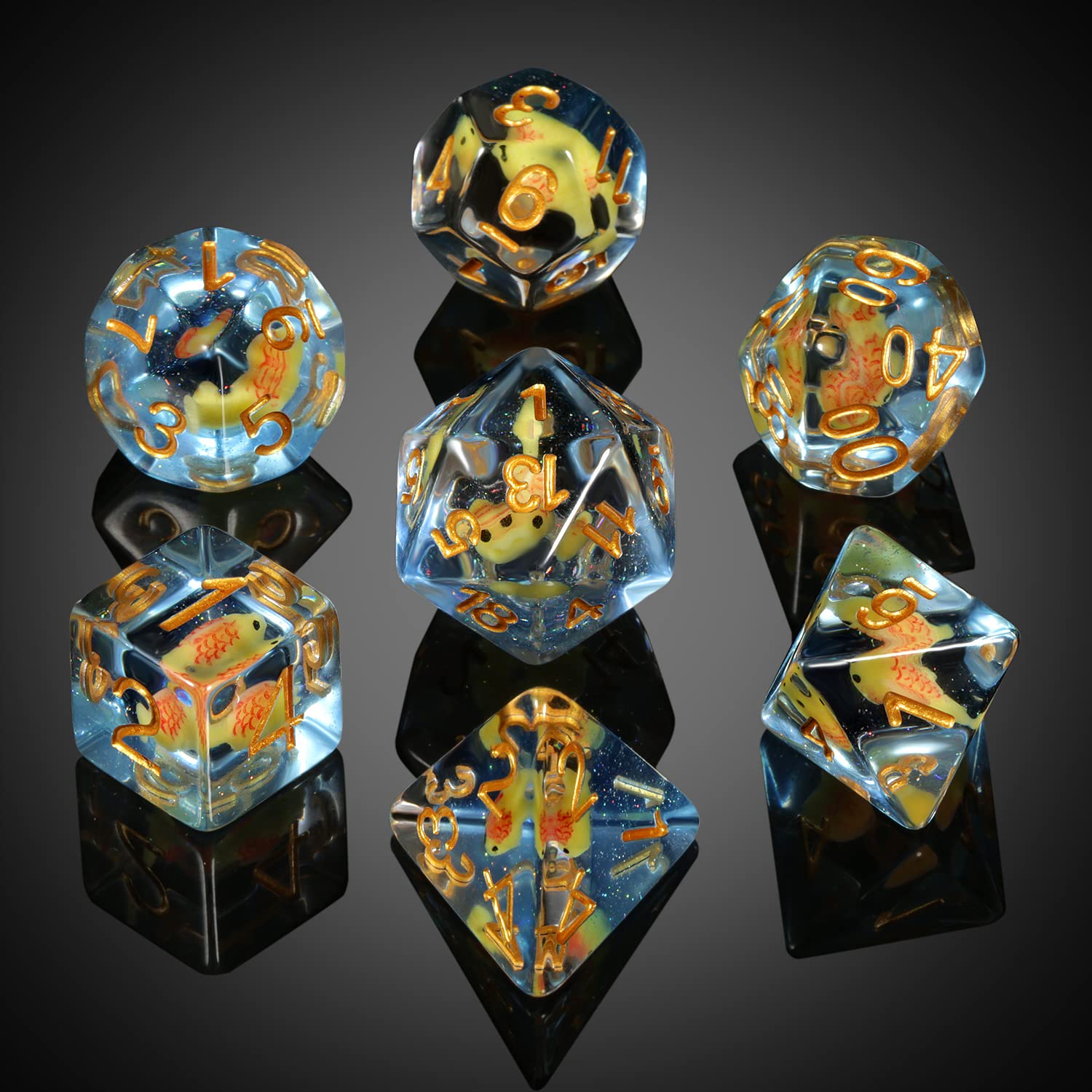 Fish DND Dados, DNDND Juego de dados de resina 7PCS con bolsa de terciopelo para mazmorras y dragones D&D juegos de rol y juegos de mesa (juego de dados DND de peces