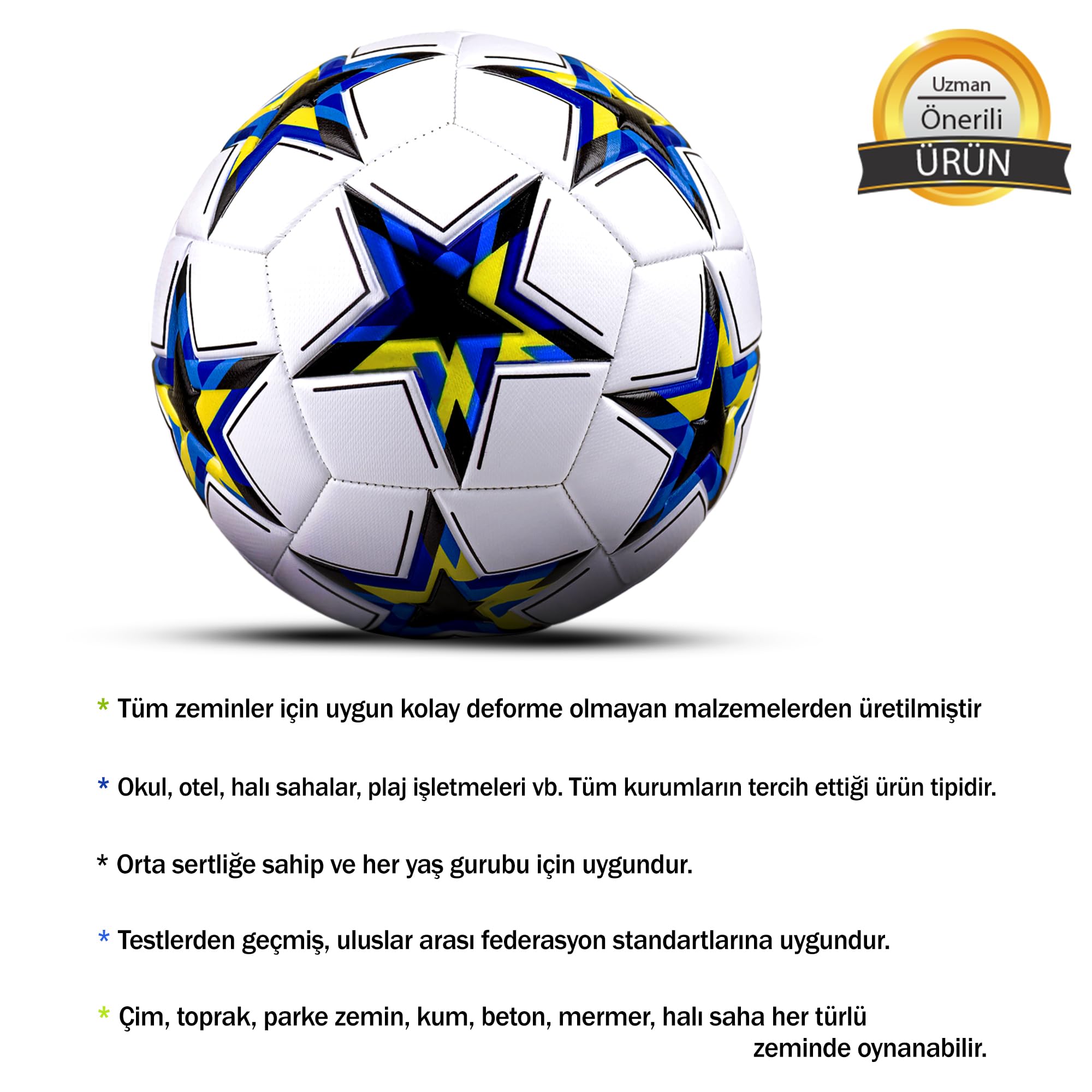 Hsport UEFA Şampiyonlar Ligi Futbol Topu Halı Saha ve Beton Zemine Uygun Dikişli Maç ve İdman Topu No:5 (pompa hediyeli) (Siyah)