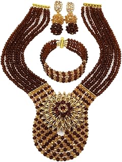 Women's Fashion Beaded Crystal Nigerian Bridal Wedding Party Necklace African Beads Jewelry Set