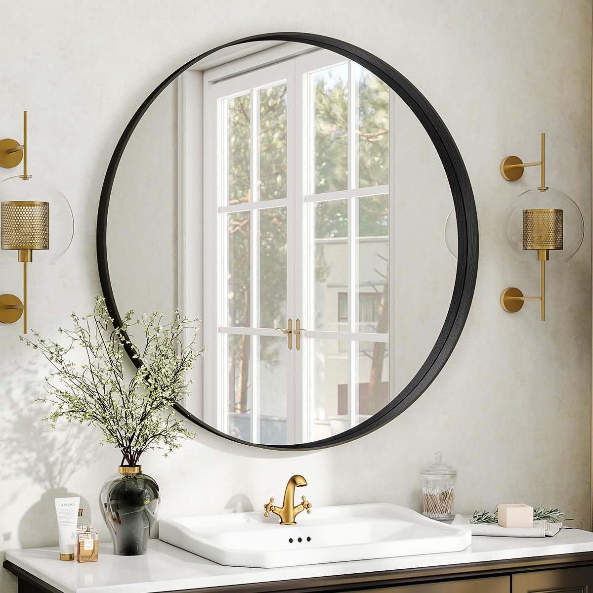 Koonmi 80 cm ronde spiegel met zwart aluminium legering