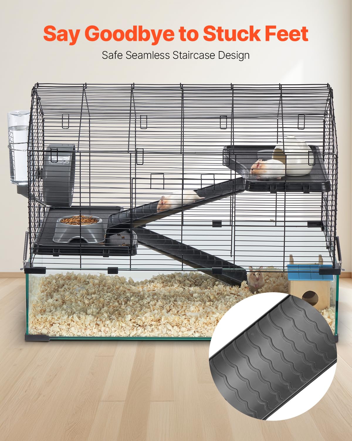 VEVOR Cage Hamster, 75x44x61 cm, Habitat Rongeurs Transparent de Vue Panoramique 360° avec Bouteille d'eau, Bol, Roue, Maison Portable pour Petits Animaux de Compagnie, Souris, Rats, Cochons d'Inde