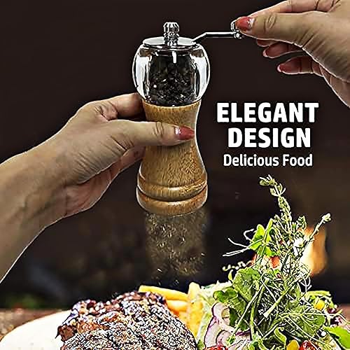 Miniatura 6 de Juego de molinillo de pimienta, juego clásico de molinillo de sal y pimienta, cuchillas de cerámica con grueso ajustable, disfruta de la mejor