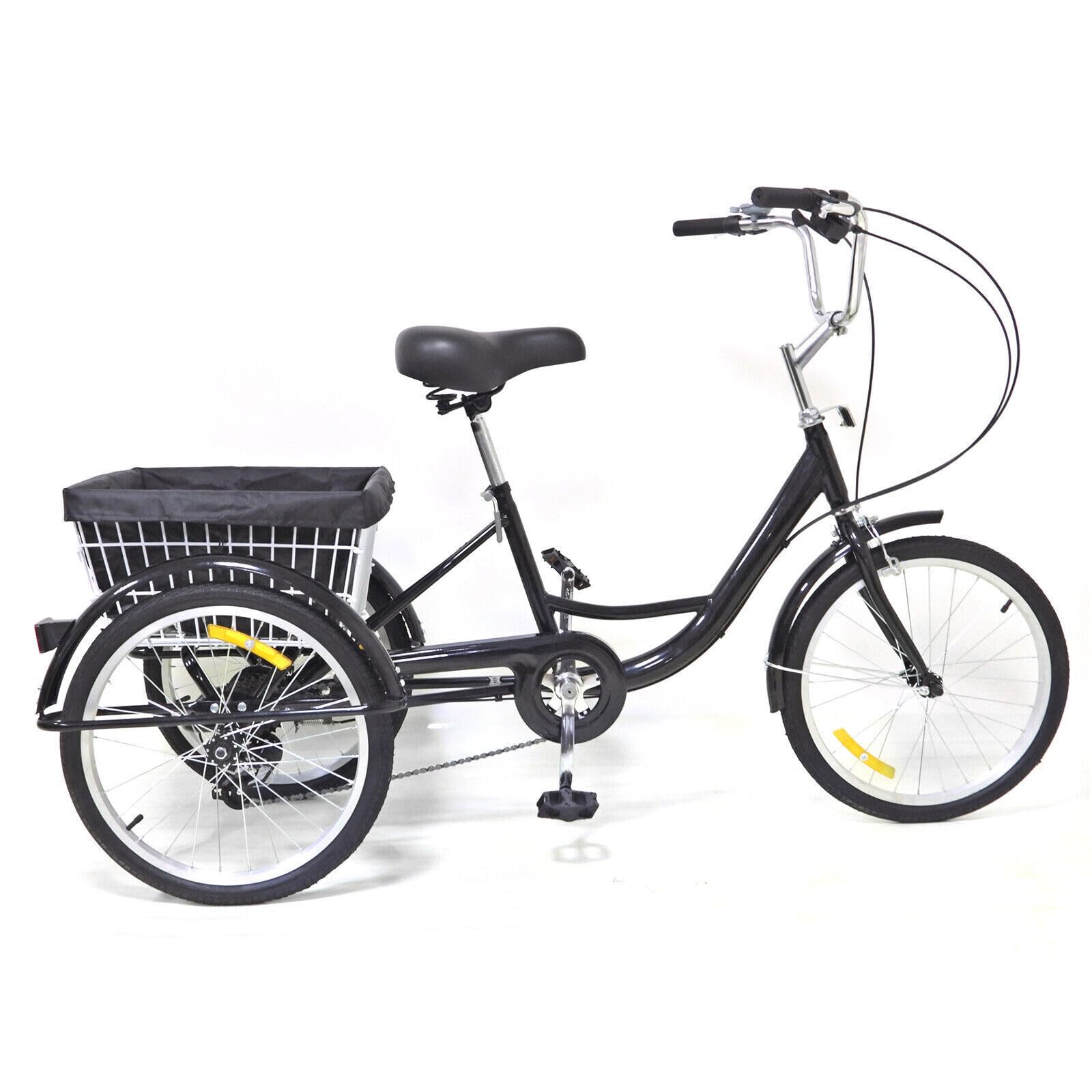 Triciclo para adultos con cesta de la compra, 3 ruedas, triciclo para adultos, lámpara de aluminio, cesta, cesta de la compra, portátil, 8 velocidades, 20/24 pulgadas