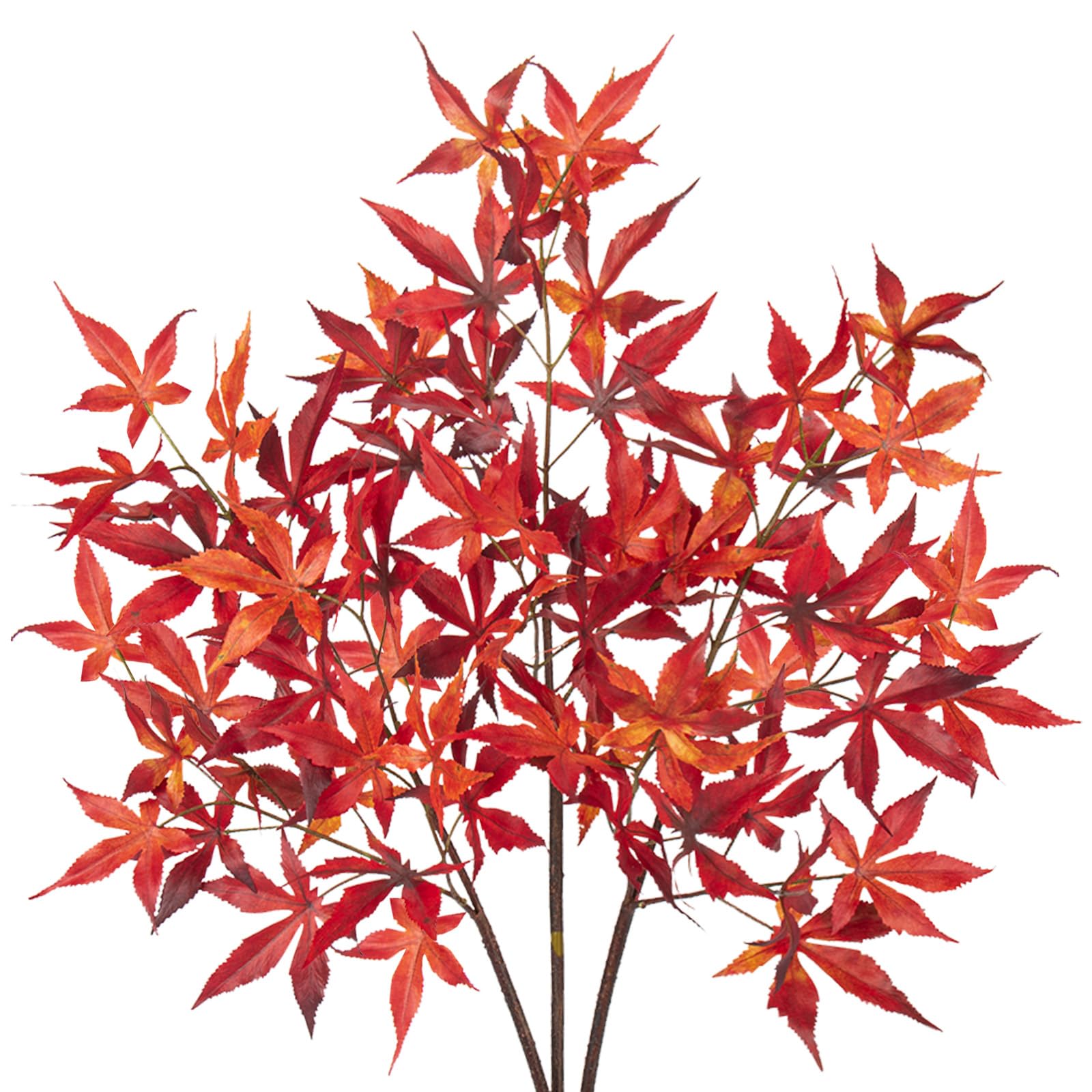 Hollyone 3PCS Artificial Maple Leaves Branches, Fake Maple Stems for Autumn Decorations, Orange Faux Foliages for Wedding, Party, DIY, Home Decor, Thanksgiving, Festival, Centerpiece