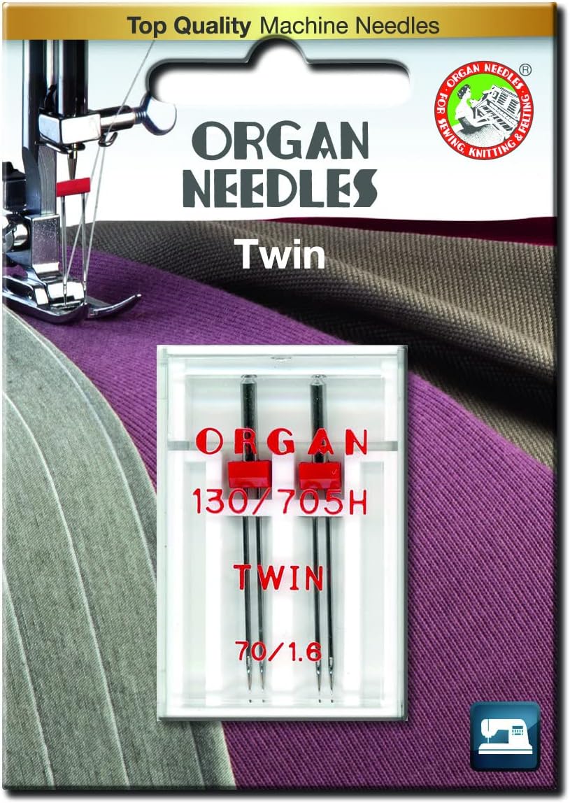Organ Needles 130/705H Twin Needle in Your Choice of 70/1.6MM 80/2.5MM 80/3MM 80/4MM 100/6MM Twin Stretch 75/2.5MM 75/4MM Domestic Sewing Machine Twin Needle (Whole Set 7packs)