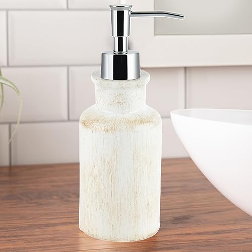 Miniatura 9 de Dispensador de jabón de baño Rustic Luxe, dispensador de jabón de manos beige para baño con bomba fuerte para una fácil dispensación, hermosa