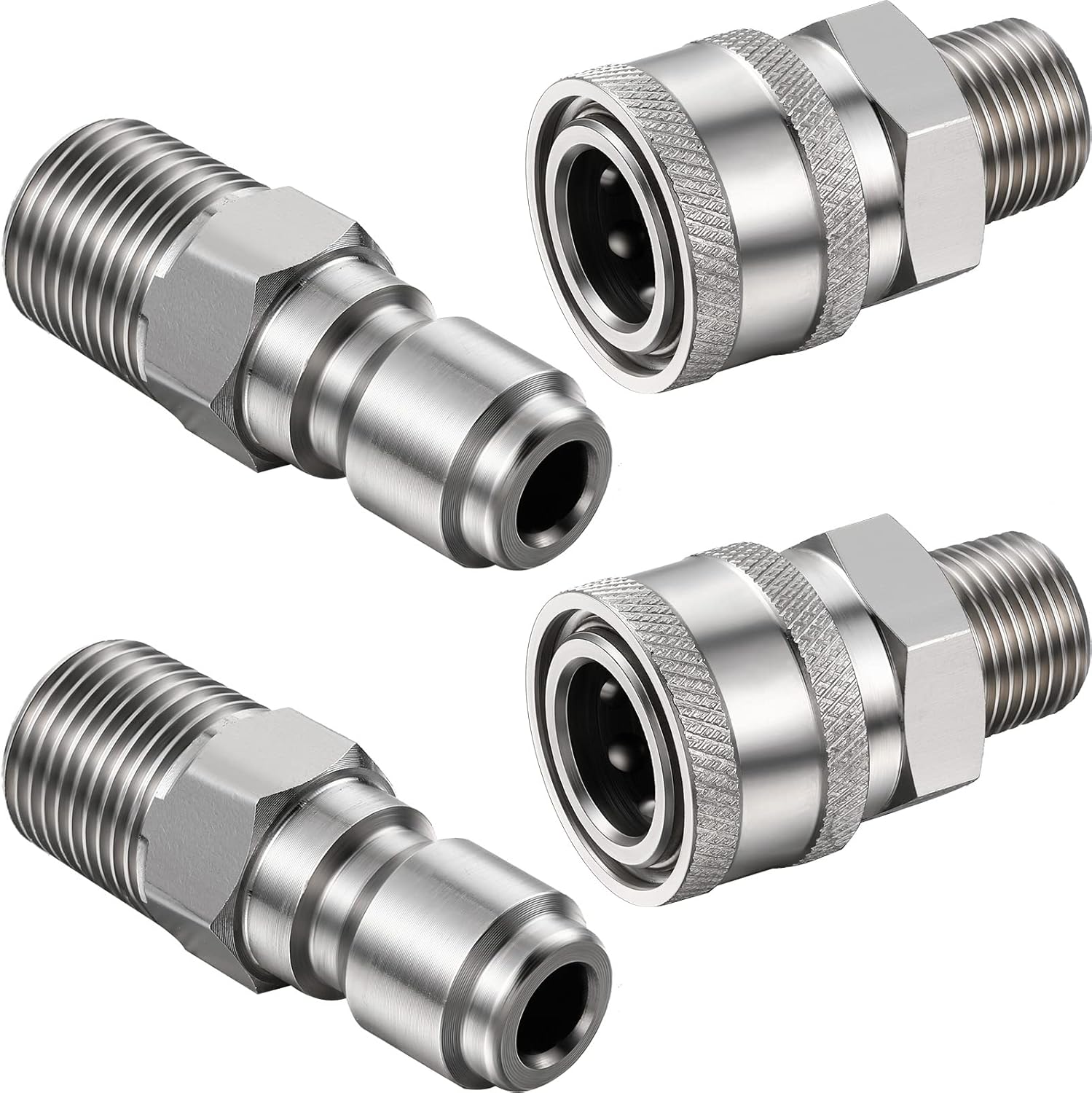 Hotop 8 Pcs NPT 3/8 Inch Stainless Steel Male and Female Quick Connector Kit Pressure Washer Adapters