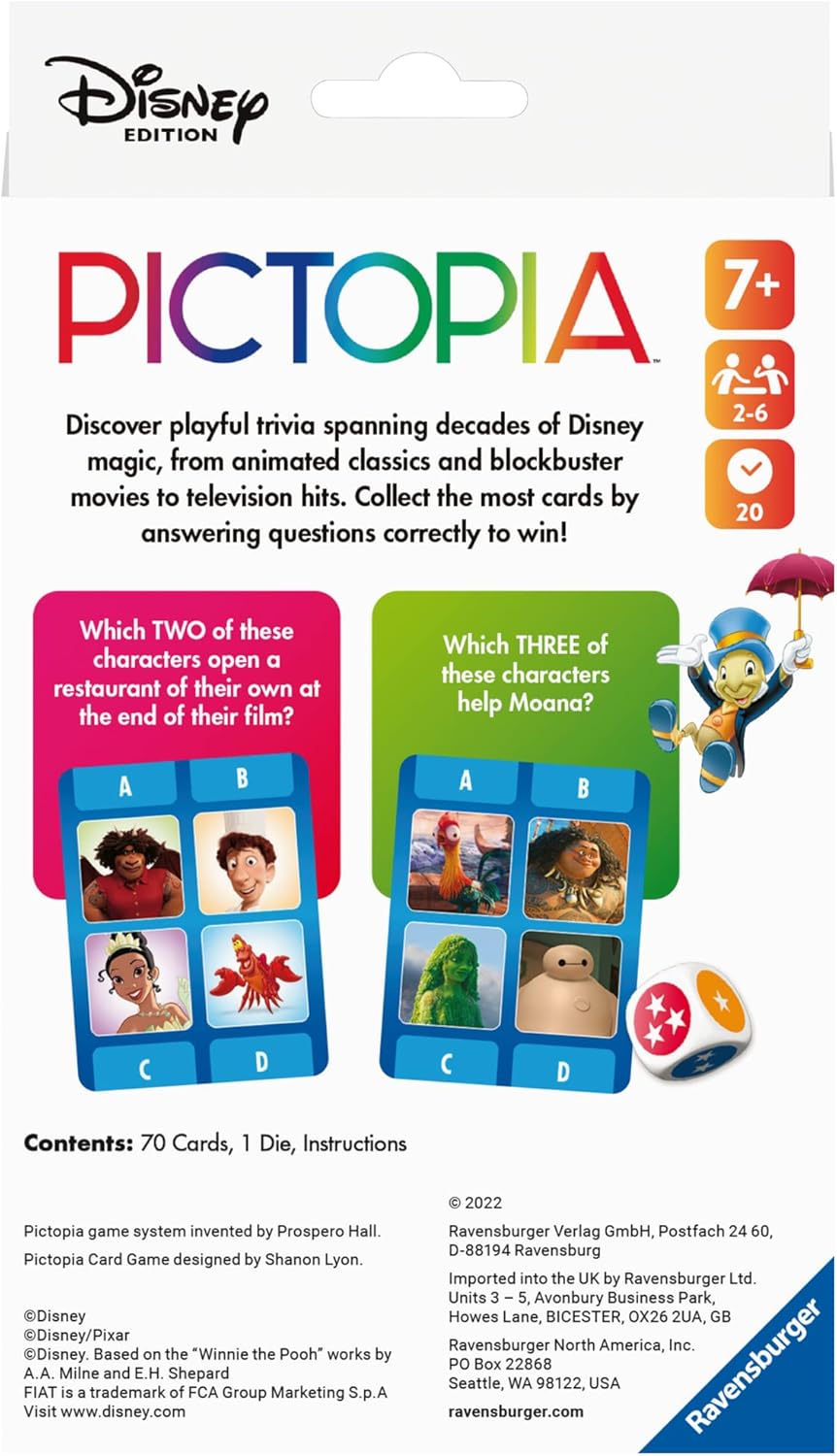 Ravensburger Disney World of Disney Pictopia Card Game - Travel-Sized Trivia Game for Kids and Adults | Educational Fun | Family Bonding Time | Ideal for Ages 7 and Up