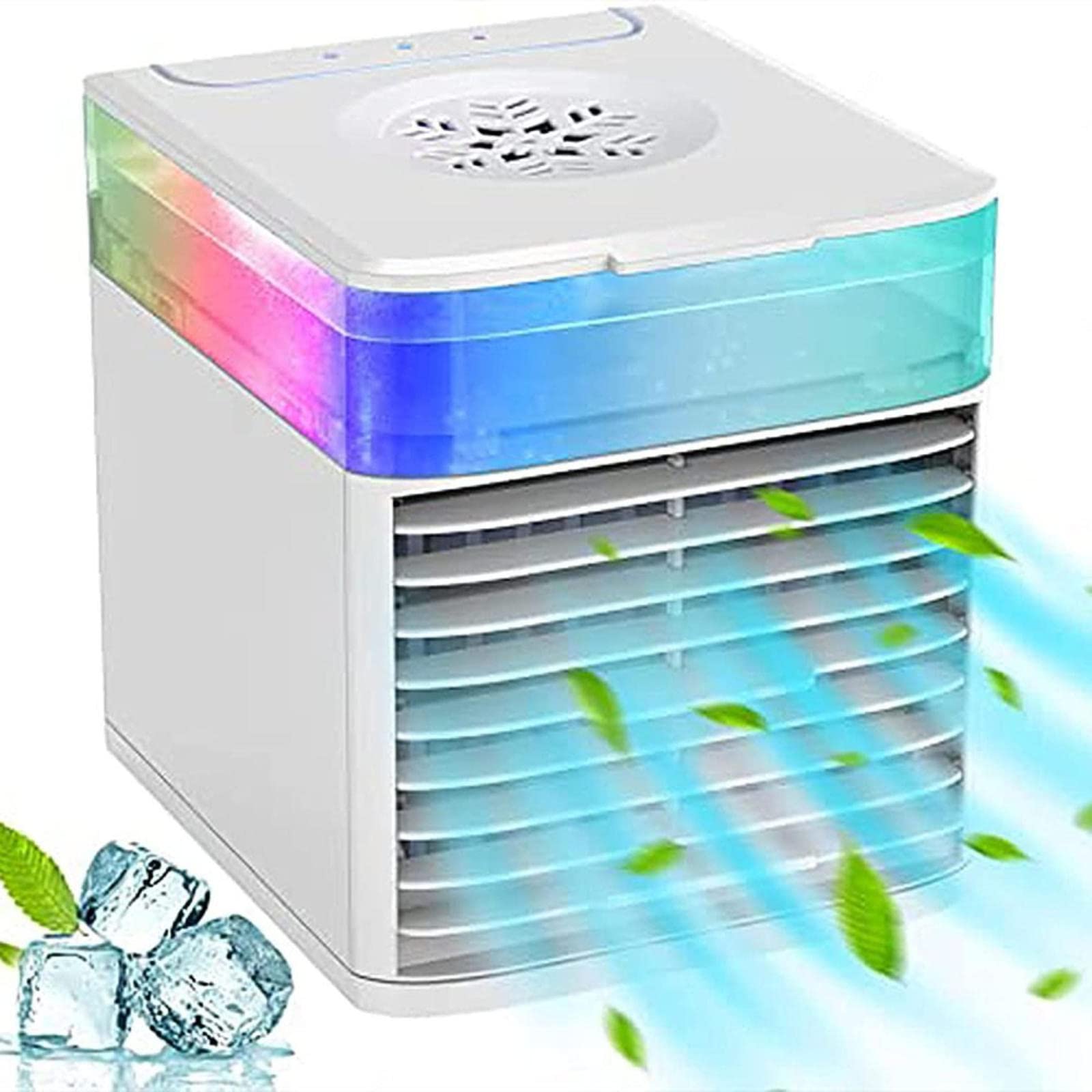 HXYSXHJUO Quiet Mini Conditioner Desk Cooling Fan for Home,Portable Air Cooler,Air Cooler, With 7-Color Led Lights Spray Humidifier - Low Energy Consumption Fan, Home Office Outdoor