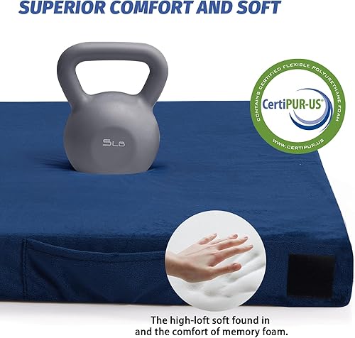 Miniatura 10 de CYMULA Colchón de espuma viscoelástica para campamento, tapete de dormir CertiPUR-US portátil enrollable para adultos, almohadillas de cama de