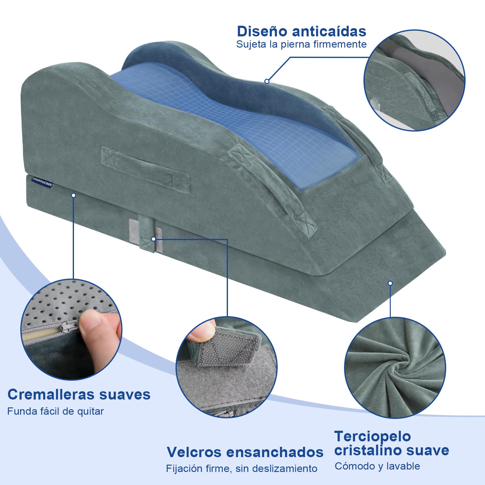 KingPavonini Almohada Elevadora de Piernas Ajustable, Diseño Ergonómico para Mantener la Rodilla Recta. Alivia Hinchazón y Dolor, Mejora la Circulación. Espuma Memoria (Pierna Individual)