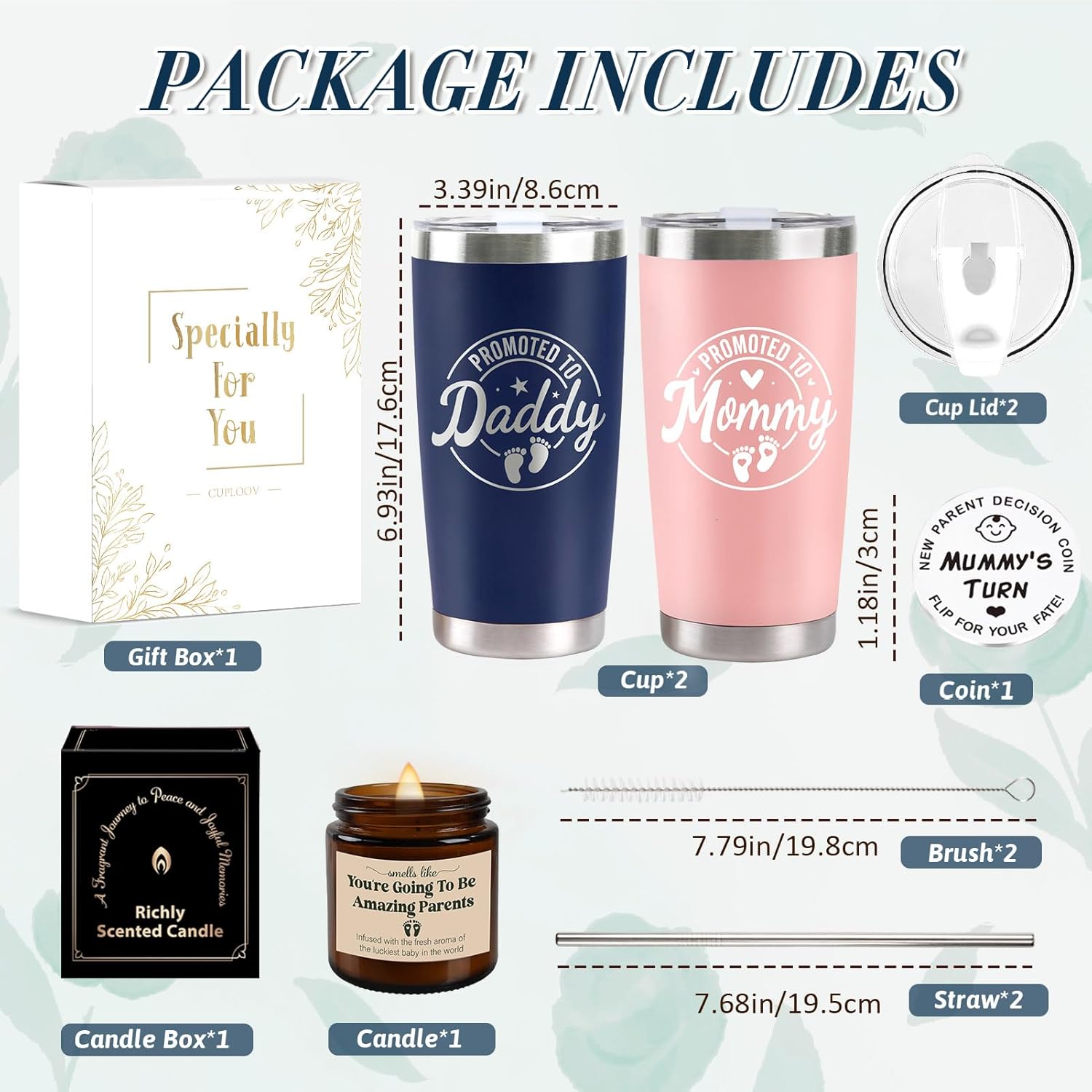 Pregnancy Gifts for New Parents, Mommy and Daddy 20Oz Tumbler Set, Cool Gifts Set Ideas for Couples,First Time Moms Dad to Be, New Parents on Mother's Day Father's Day Christmas Gift(Pink & Navy Blue)