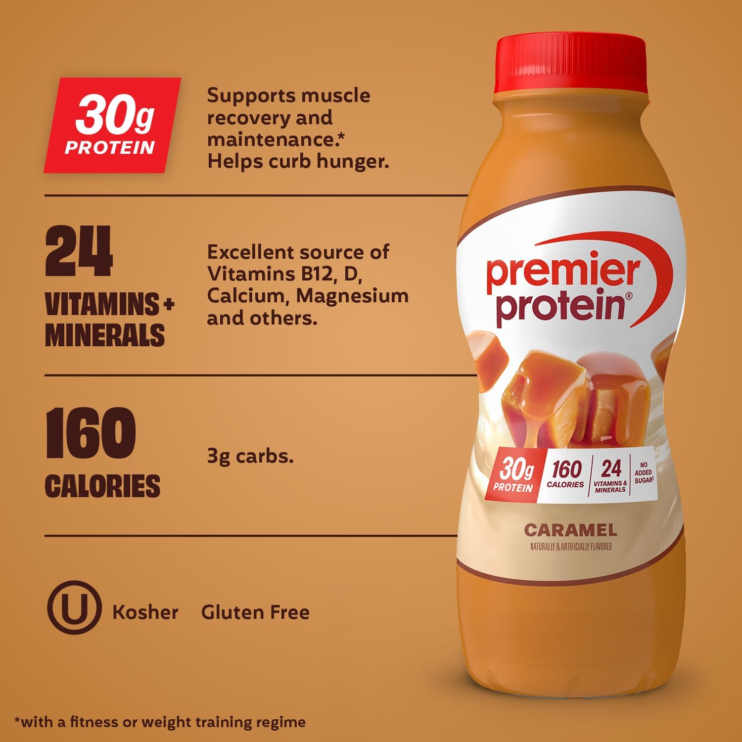 Premier Protein Shake, Caramel, 30G Protein, No Added Sugar,...