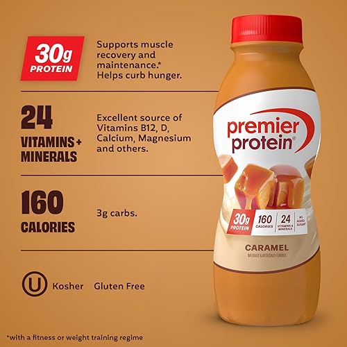 Vista 32 de Premier Protein - Batido de proteína sabor a masa de pastel, 30 gramos de proteína, 1 gramo de azúcar, 24 vitaminas y minerales, nutrientes