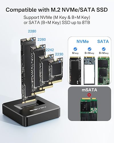 Miniatura 6 de ACASIS - Adaptador de lector SSD NVME, carcasa de aleación de aluminio, disipación de calor rápida, estación de acoplamiento NVME a USB, adaptador