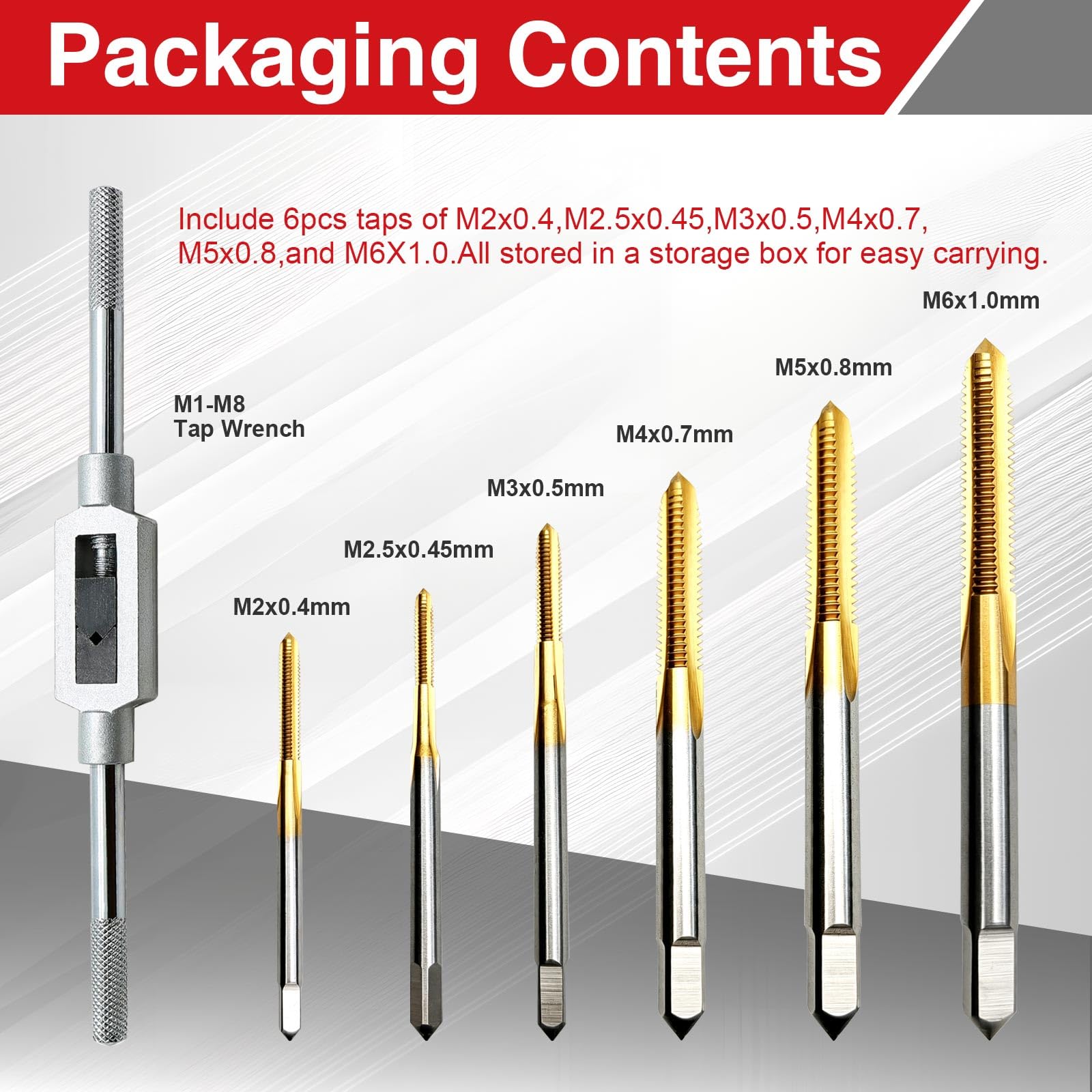 Metric Tap Set - M2 to M6 Threading Taps & Wrench -3