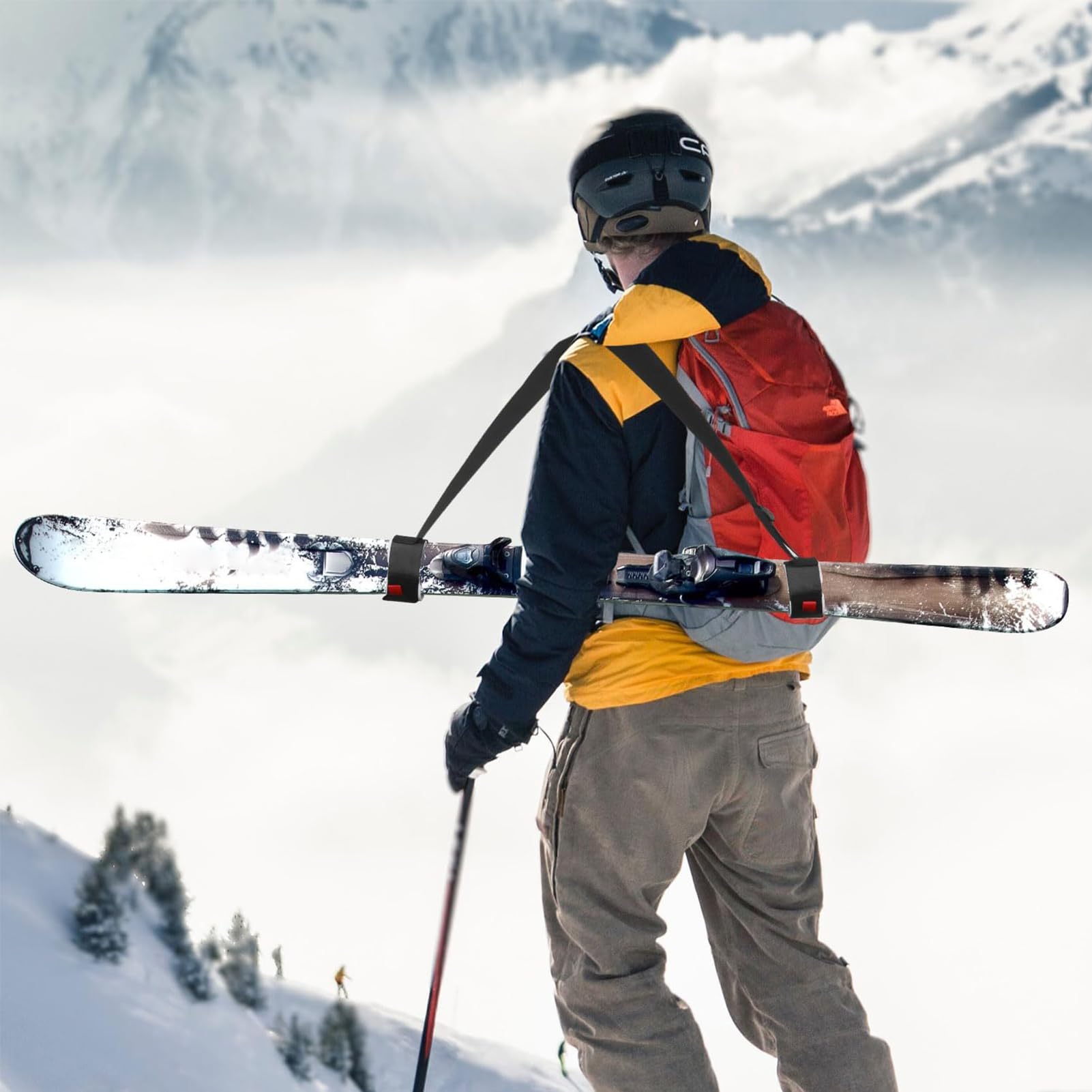 Lot de 3 sangles de transport de ski réglables pour skis, bâtons, enfants et adultes