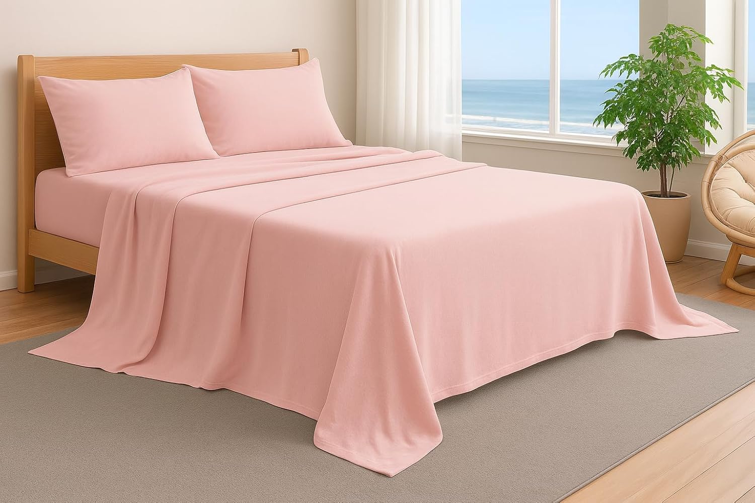 100% Cotton Flat Top Sheet Only - T-Shirt Fabric Jersey Knit - Extra Soft - Wrinkle Free - Machine Washable - Easy Fit - Breathable - Comfy (Pink, Twin)