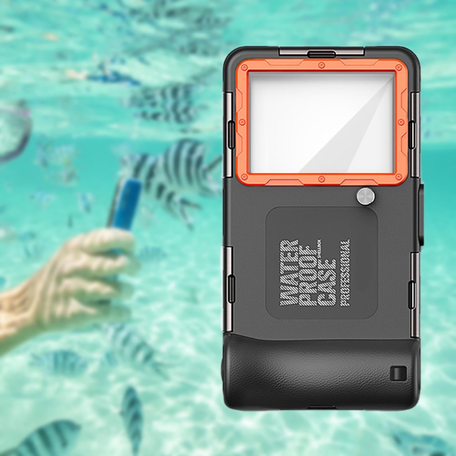 Funda para Teléfono de Buceo, Anillo de Sellado Profesional de 15M/50 Pies con Cordón, Cubierta Subacuática para Teléfono, Resistente Al Agua para NAD, Naranja Negro