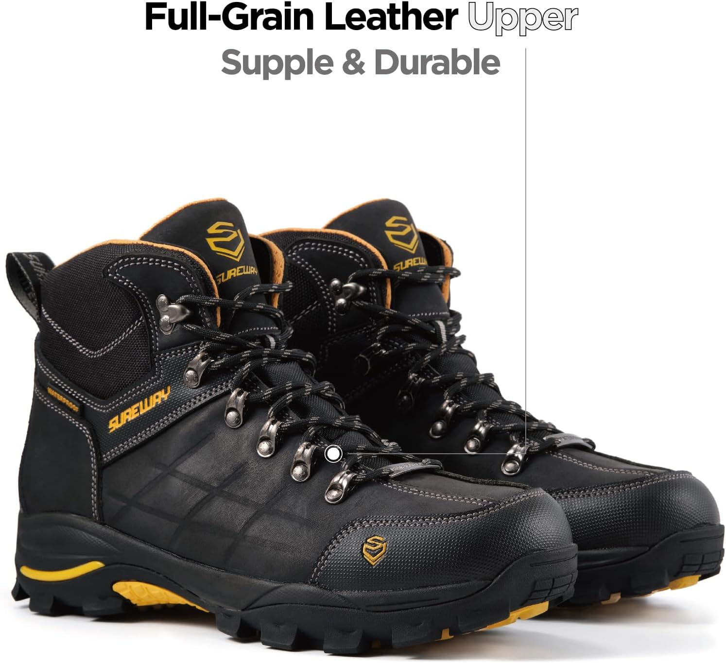 SUREWAY Men's 6" Soft/Steel Toe Lightweight Waterproof Work Boot - Leather,Lace Up,Oil/Slip Resistant Dual-Density Comfortable EH Construction Industrial Ankle Safety Men Work Boots,Roofing, Hunting - Image 4
