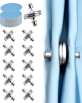 Curtain Magnets Closure, 10 Pairs Magnetic Curtain Clips with 10 Pairs Self-Adhesive Patch, Strong Curtain Magnets to Keep Curtain Closed for Bedroom Curtains, Shower Liners, Office Draperies