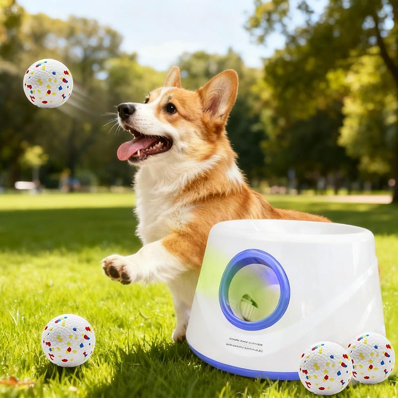 Lanzador de bolas para perros – Lanzador automático de bolas para perros, 3 ajustes de distancia ajustables, lanzador de bolas para perros, máquina de búsqueda interactiva para interiores y exteriores, juguetes para perros pequeños y medianos