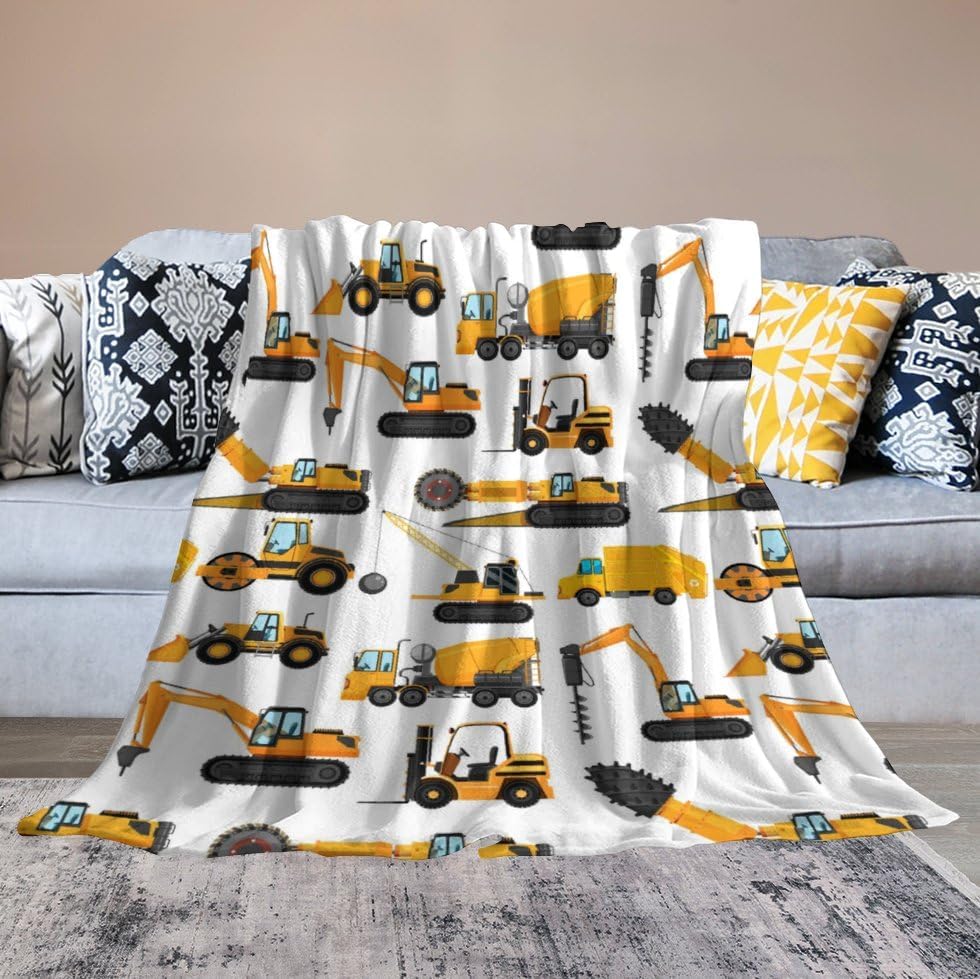 Excavators Construction Blanket Gifts for Yellow Trucks Lover 40 x 50 Inch for Kid,Construction Excavators Fannel Fleece Throw Blanket Super Soft Throws Blanket for Bed Couch Sofa - Image 6