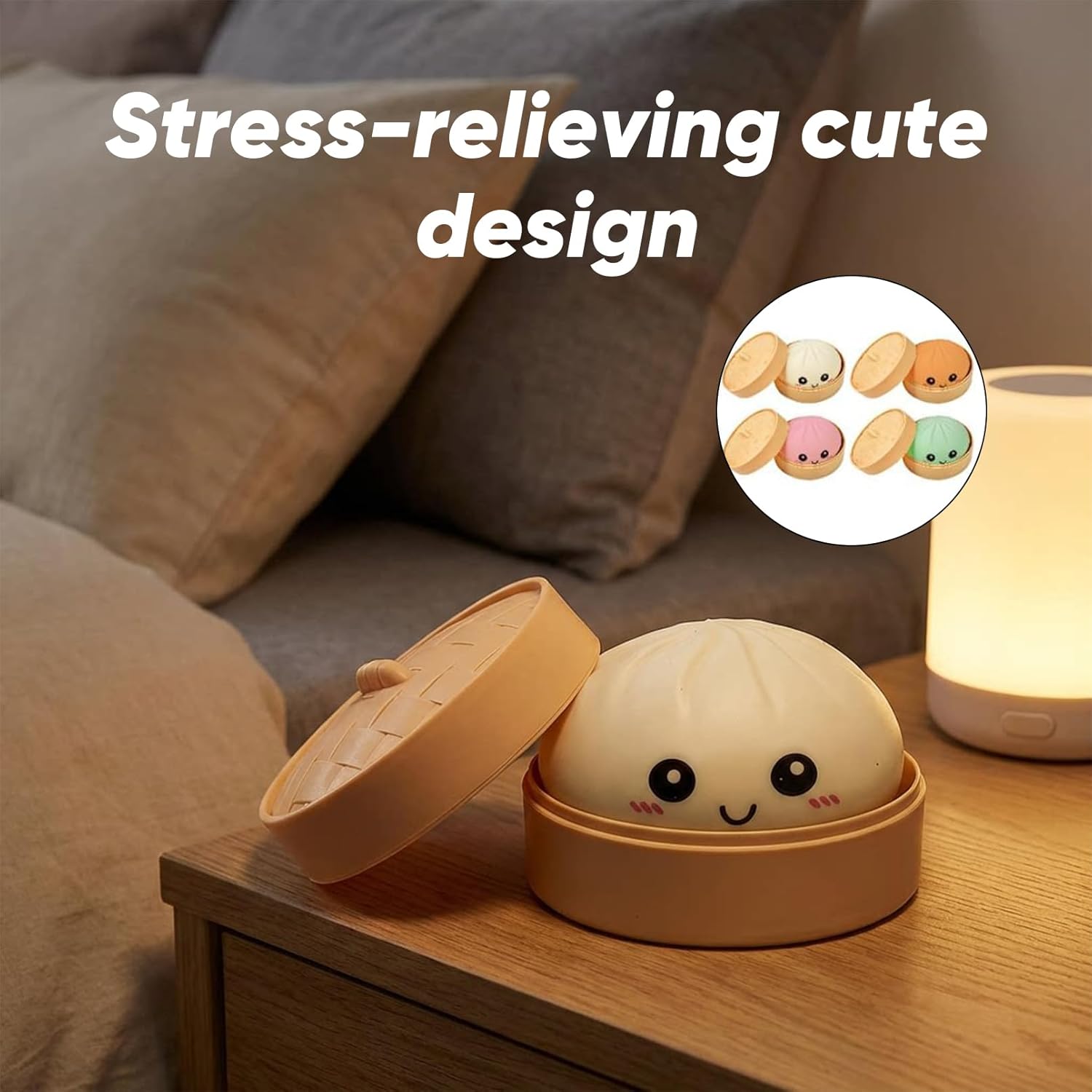 Giant Dumpling Squishy - 4 Inch Jumbo Mystery Stress Relief Ball with Rainbow Bun, Novelty Steamer Cage Packaging, Anxiety Decompression Fidget for Adults (Clear Glitter)