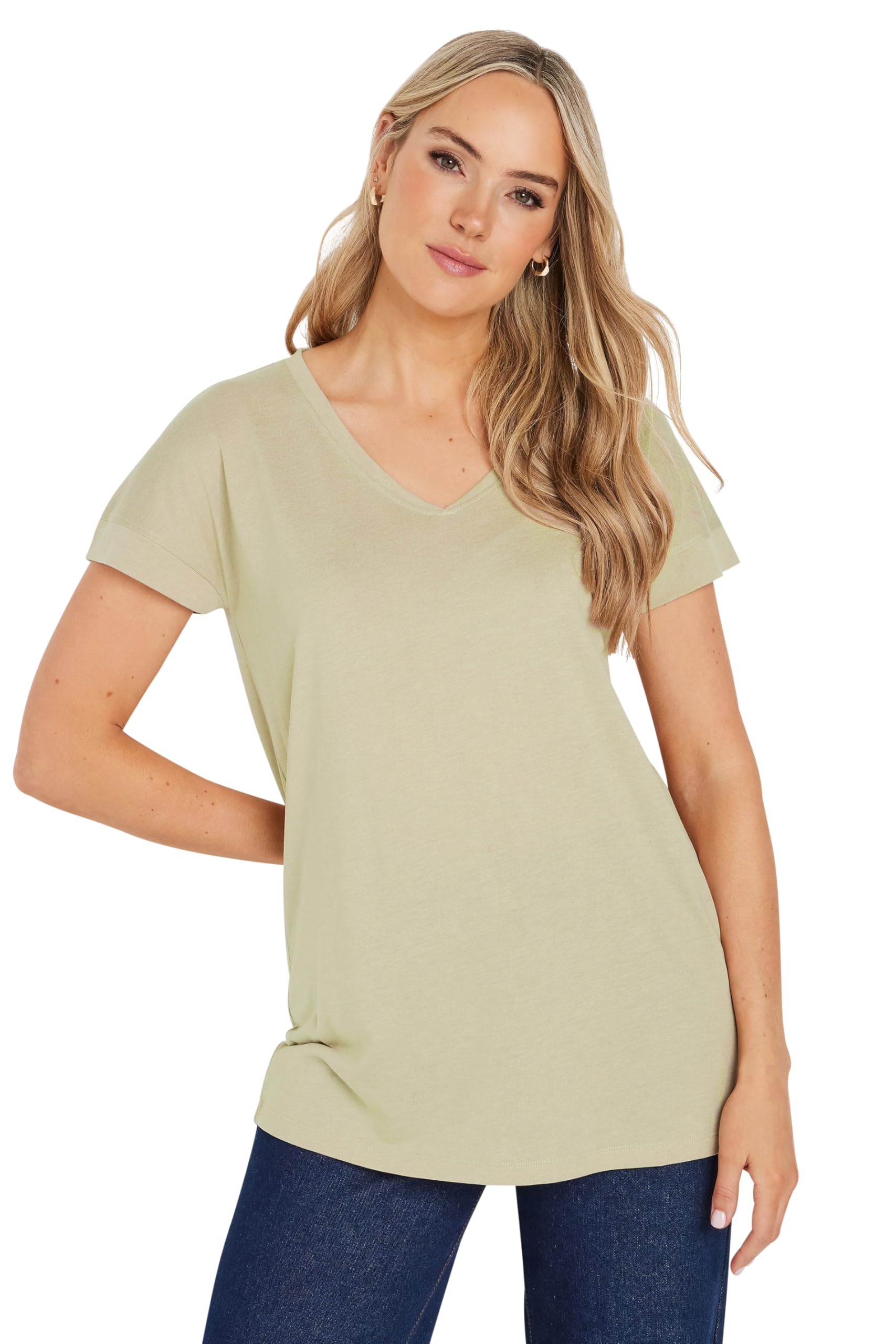 Long Tall Sally Women's Stone - Lts Premium Tall Brown V-Neck Modal T-Shirts