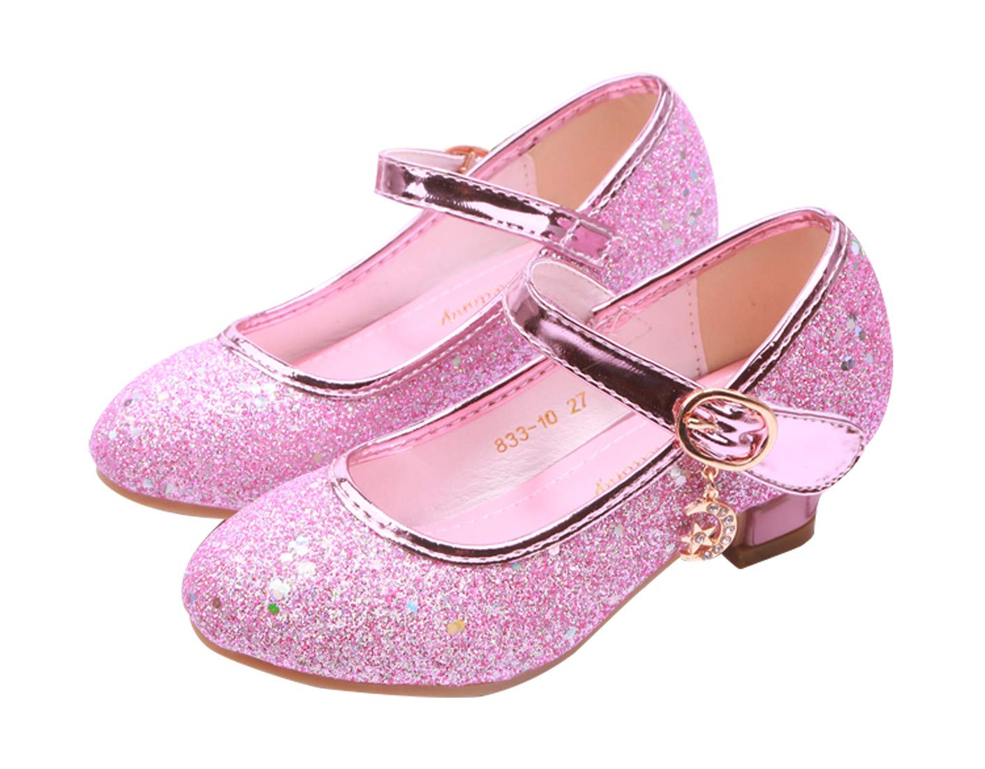 Mädchen Schuhe Prinzessin Festliche Schuhe Niedriger Absatz Glitzer Schuhe Kinder Hochzeit Schuhe zum Abendkleid Fasching Halloween Karneval Tanzball Party Lila Pink Silber Blau Gr 27-38