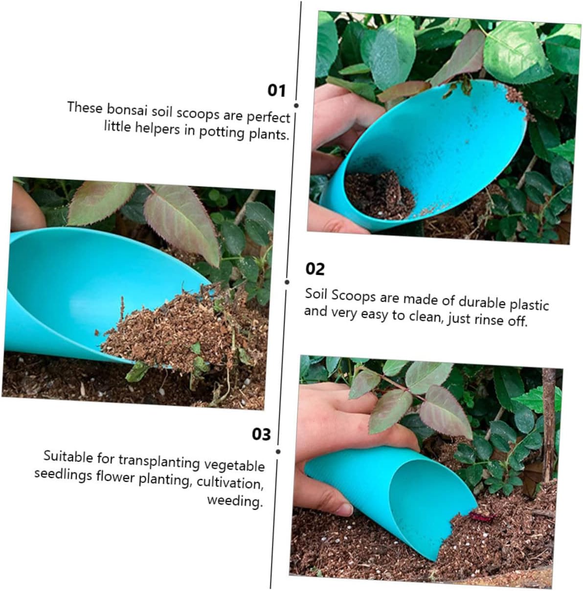 9pcs Bonsai Soil Scoops for Succulents Indoor Plant Soil Scoop Easy Clean Plastic Bucket Shovel Weeding Tool