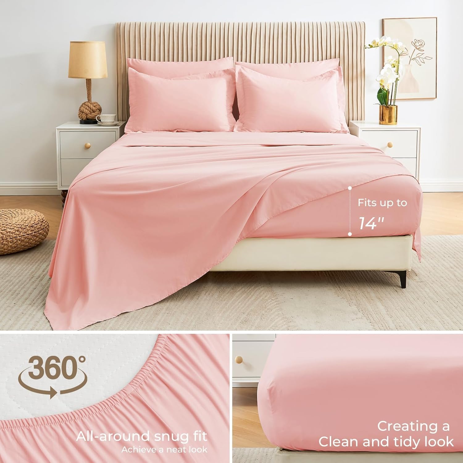 Sasttie Twin XL Comforter Set, 5 Pieces Twin XL Bed in a Bag, Complete Bedding Set Includes Comforter, Flat Sheet, Fitted Sheet, Pillowcase and Pillow Sham, Pink