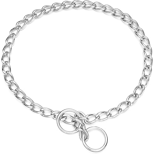 PUROAYET Chain Dog Collar, Heavy Duty Stainless Steel Metal Link Collars, Dog Silp Collars for Training Walking, Waterproof Chewy, Metal Chain Collar for Dogs(15.5inches)