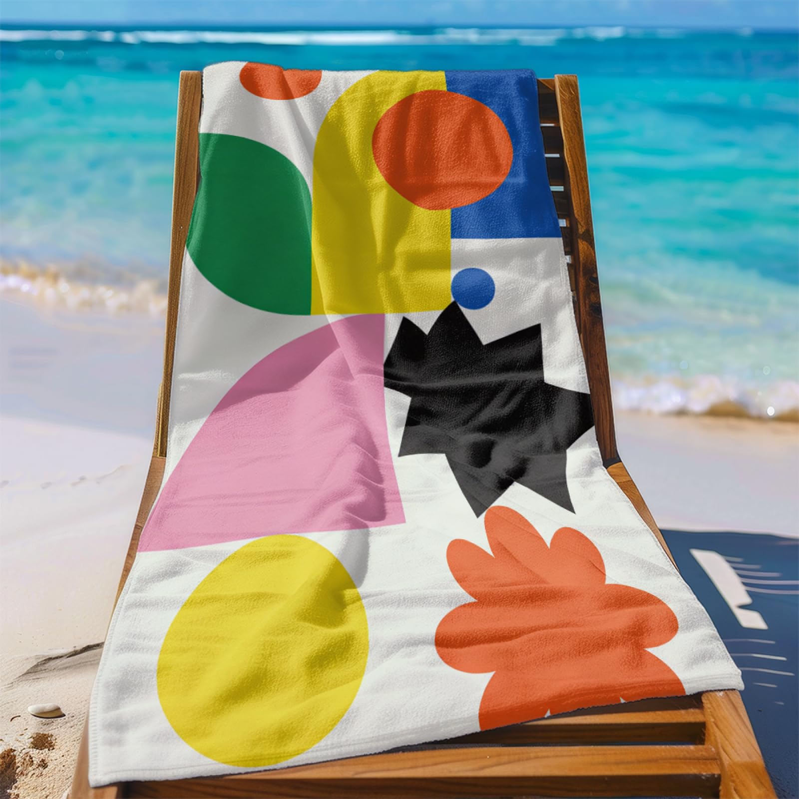 Fouta PlageNoir Blanc Jaune Bleu Motifs Modèle Surdimensionné avec Diverses Tailles, Respirante et Portable, Parfaite pour Voyages Sorties Piscine et Usage Extérieur Quotidien 90x160 cm