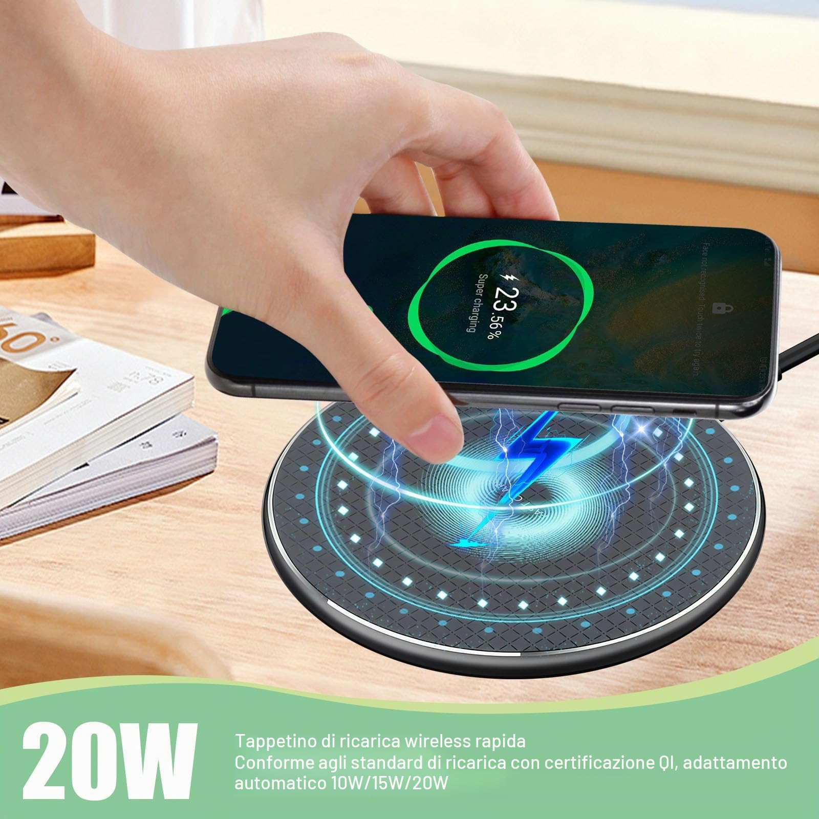 Caricatore Wireless Rapido 35W – 20W USB-C, Compatibile Con IPhone 16/15/14/13/12, Galaxy S24/S23/S22/S21, Pixel E Qi (QC 3.0/PD) - 2