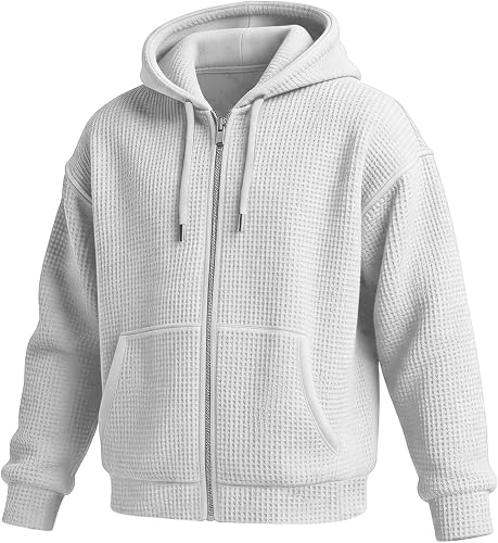 Vividcrate Full Zip Hoodie for Men Waffle Knit Cardigan Plain Sweatshirts for Me