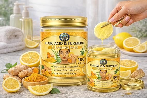 Kojic Acid Pads, Turmeric Kojic Acid Cleansing Pads for Face, Cleanser and Exfoliation, Helps Balance Skin Oil, 100 Count Kojic Acid & Turmeric Cleansing Pads for Face