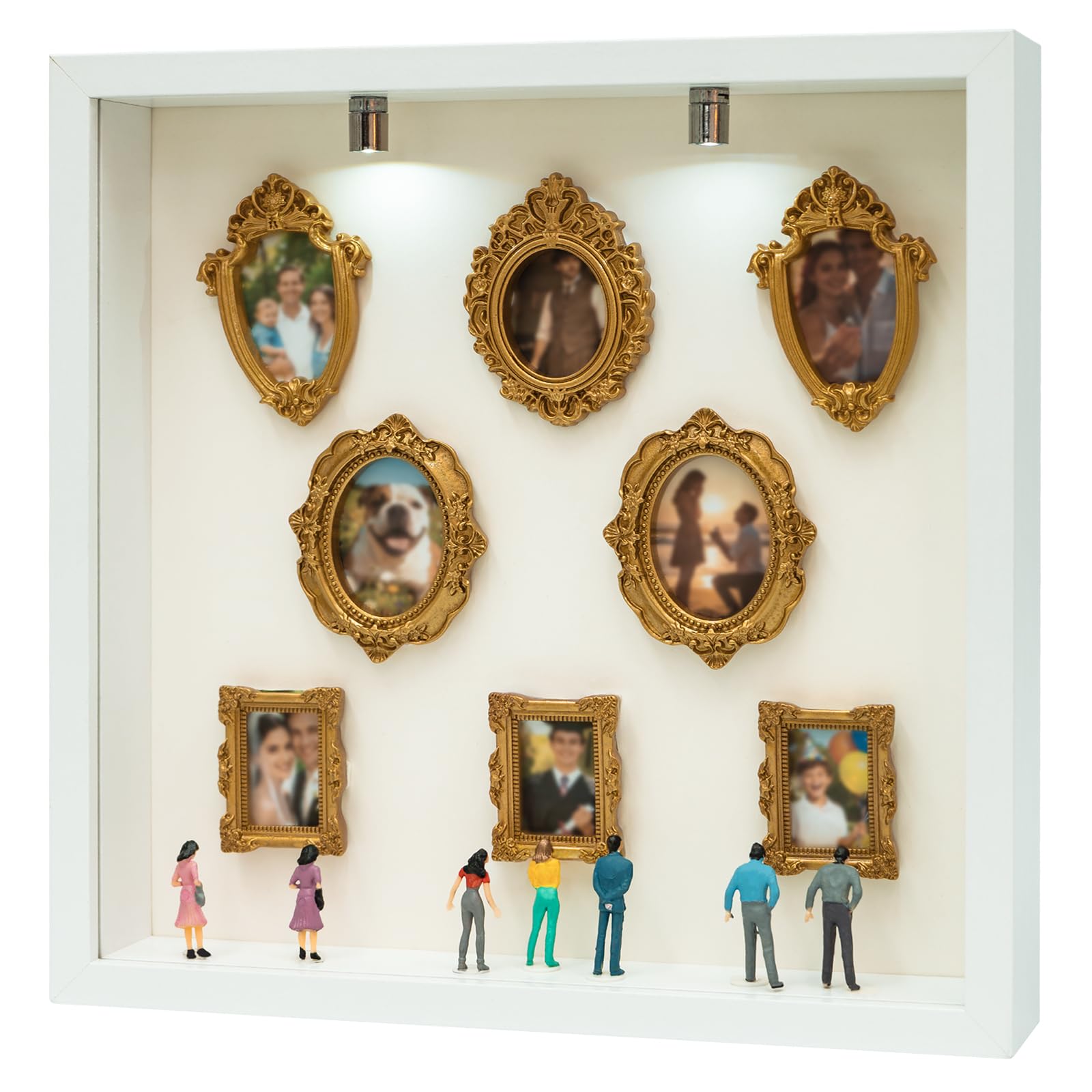 Museo en miniatura DIY estilo vintage blanco con 8 marcos y figuras