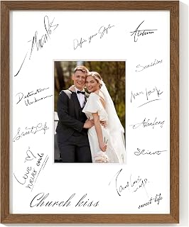 Axeman 11x14 Signature Picture Frame - Solid Oak Wood 11x14 Picture Frame With Mat to 5x7, Graduation Wedding Birthday Guest Book Party Signing, Hanging Hardware Included, Walnut